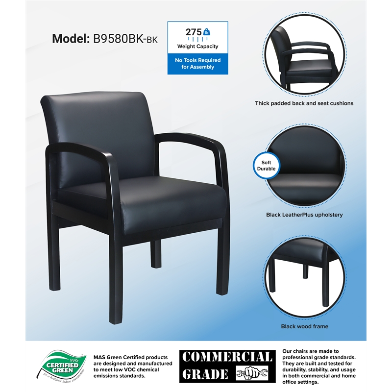 Boss NTR LeatherPlus Guest Chair in Black