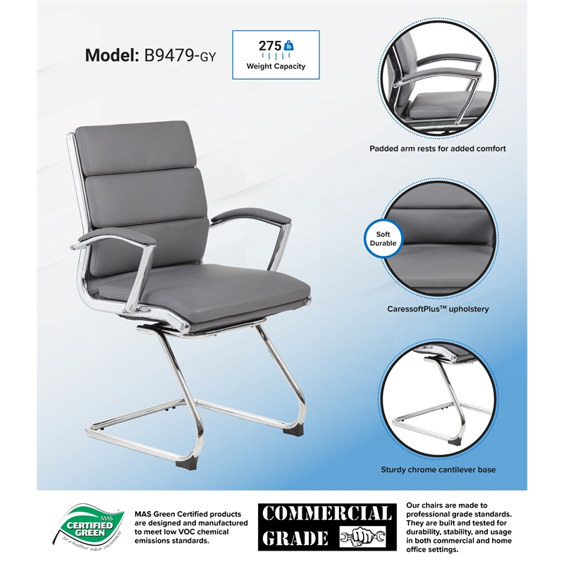 Boss Executive CaressoftPlus Guest Chair with Metal Chrome