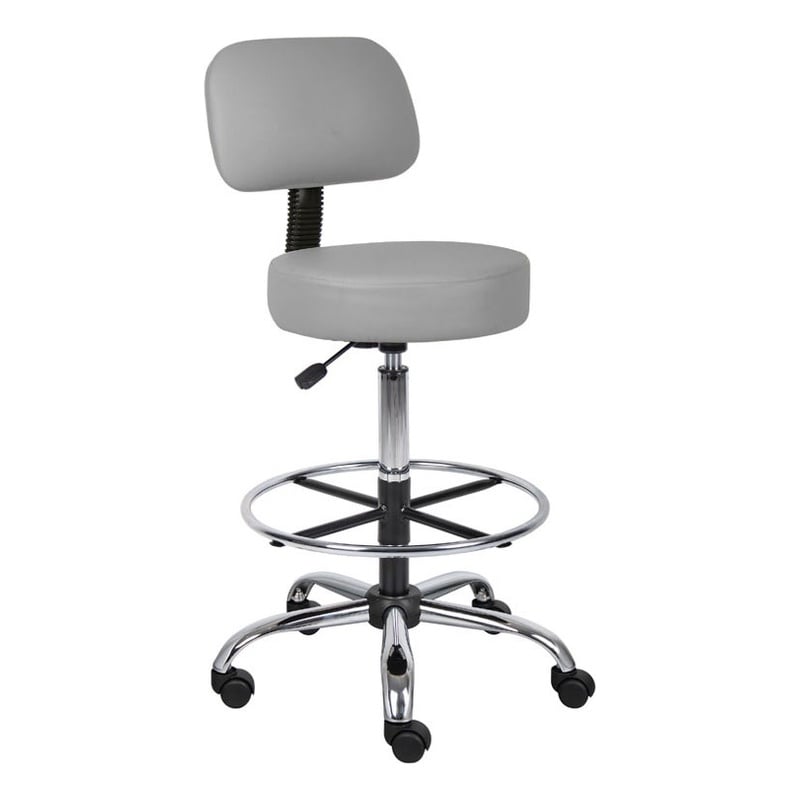 Boss Office Products Vinyl Mid-Back Medical/Drafting Stool in Gray