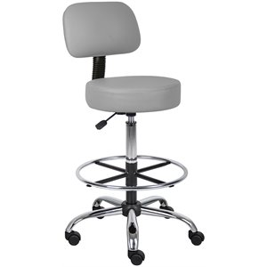 Boss Office Faux Leather Adjustable Medical Drafting Stool in Gray