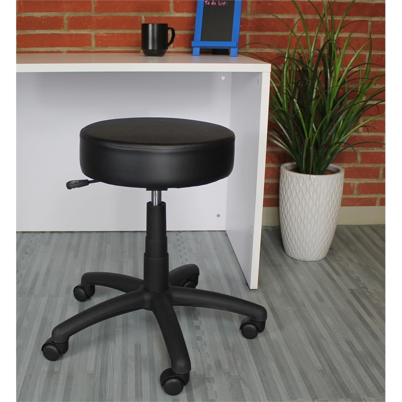 Boss Office Dot Faux Leather Swivel Drafting Stool in Black