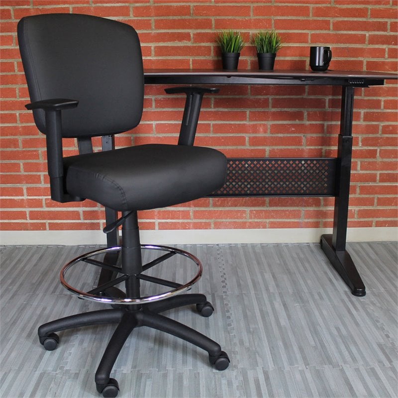Boss Office Tough to Task Faux Leather Swivel Drafting Stool in Black
