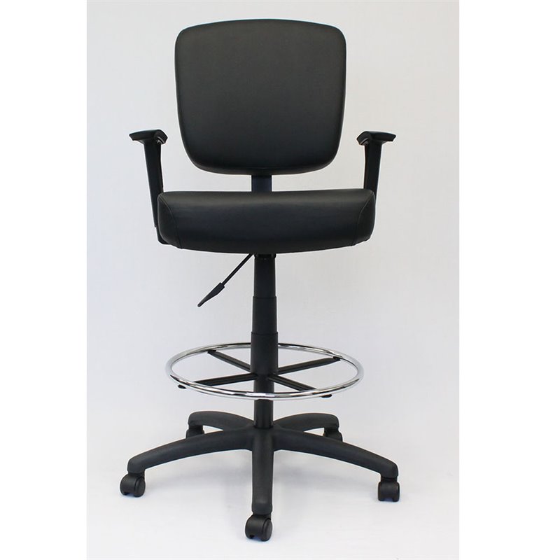 Boss Office Tough to Task Faux Leather Swivel Drafting Stool in Black