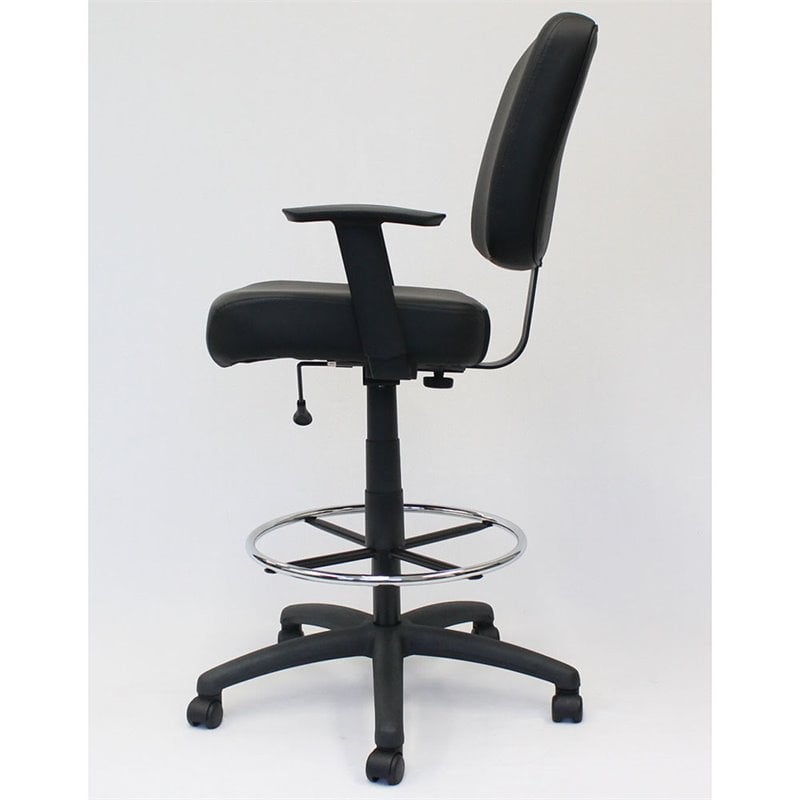 Boss Office Tough to Task Faux Leather Swivel Drafting Stool in Black