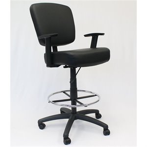 Boss Office Tough to Task Faux Leather Swivel Drafting Stool in Black