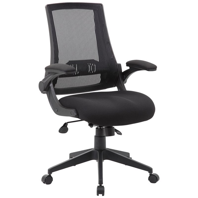 Boss Office Mesh Swivel Flip Arm Office Chair in Black