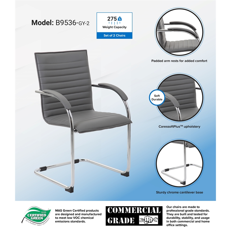 Boss Office Faux Leather Office Chair in Gray (Set of 2)