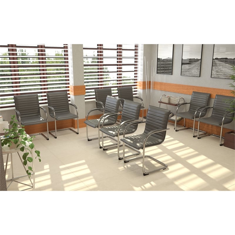 Boss Office Faux Leather Office Chair in Gray (Set of 2)