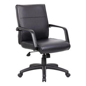 Boss Office Products Mid Back Executive Office Chair in Leather Plus in Black