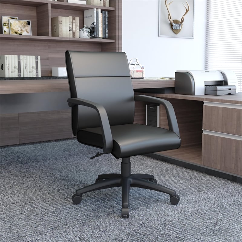 Boss Office Products Mid Back Executive Office Chair in Leather Plus in Black