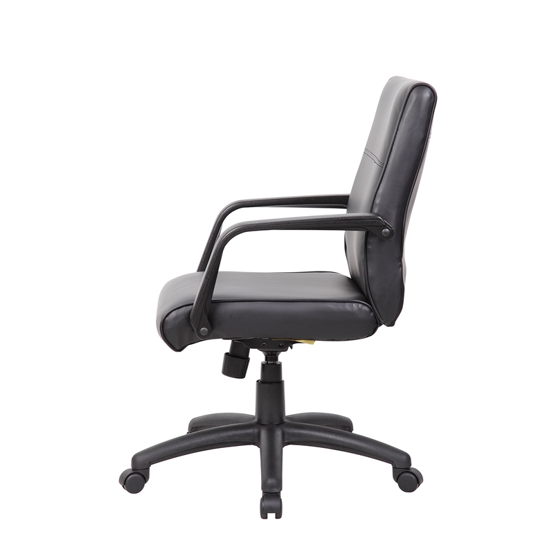 Boss Office Products Mid Back Executive Office Chair in Leather Plus in Black