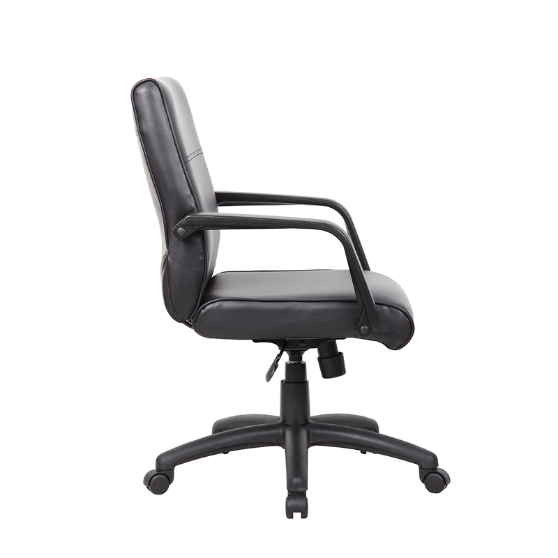 Boss Office Products Mid Back Executive Office Chair in Leather Plus in Black