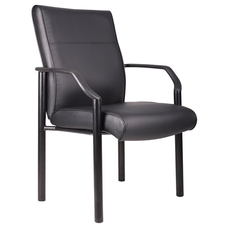 Boss Office Products Metal 4 Leg Side Guest Chair in Leather Plus in Black