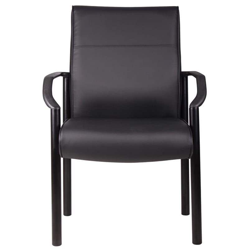 Boss Office Products Metal 4 Leg Side Guest Chair in Leather Plus in Black