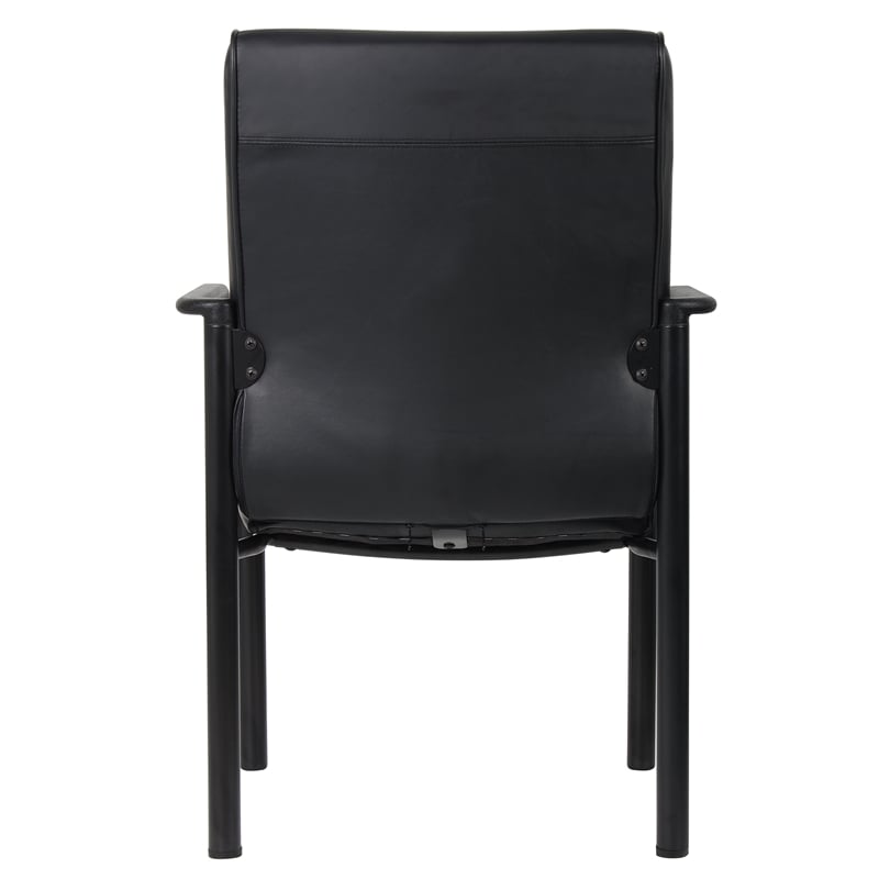 Boss Office Products Metal 4 Leg Side Guest Chair in Leather Plus in Black
