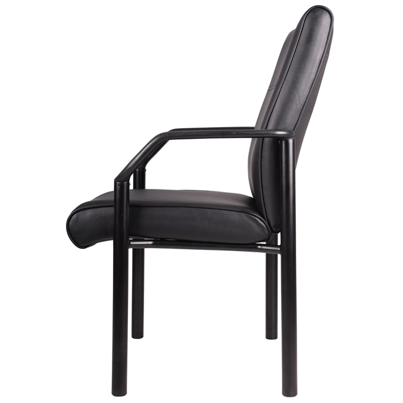 Boss Office Products Metal 4 Leg Side Guest Chair in Leather Plus in Black