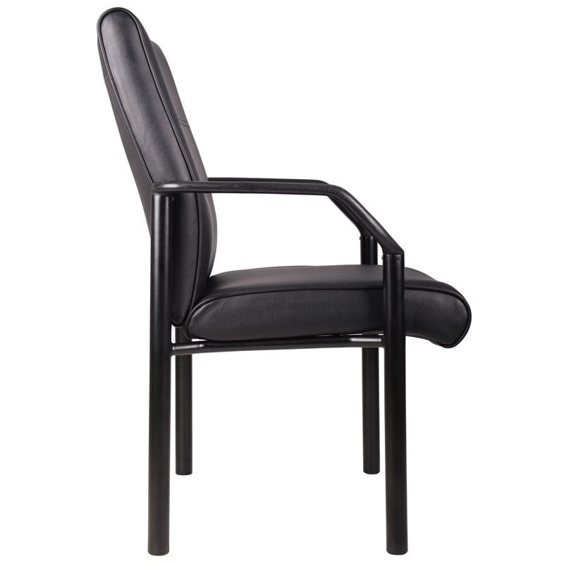 Boss Office Products Metal 4 Leg Side Guest Chair in Leather Plus in Black