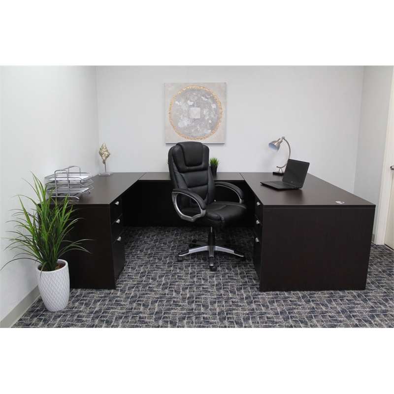 Boss Office Products No Tools Required Executive Leather Office Chair in Black