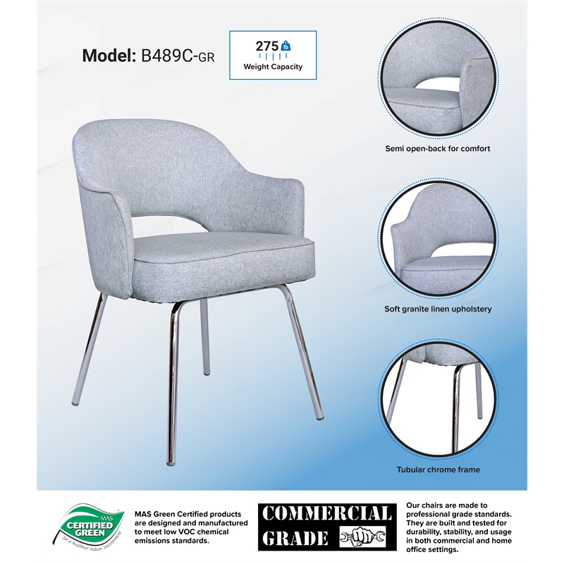 Black CaressoftPlus Modern Side to Dining Chair in Gray Linen