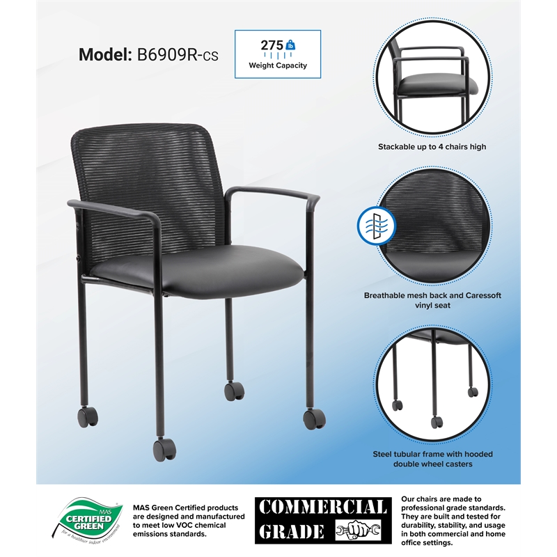 Boss Office Mesh Guest Chair with Casters in Black