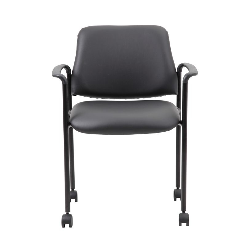 Boss Office Square Back  Diamond Stacking Chair with Arm In Black Caressoft