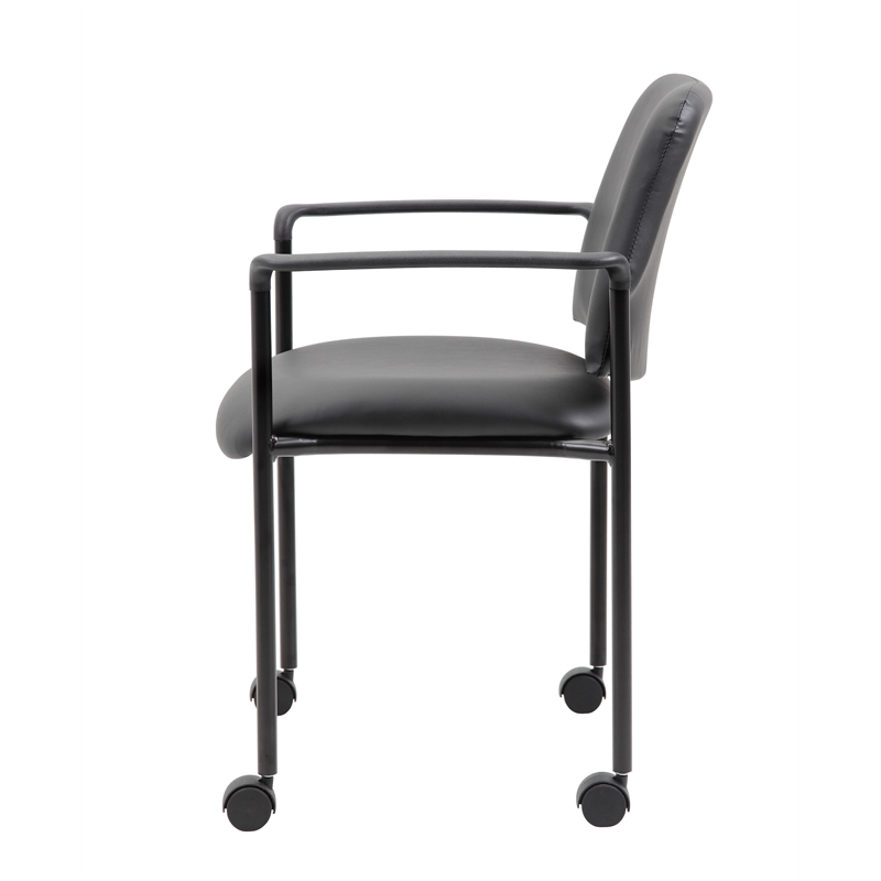 Boss Office Square Back  Diamond Stacking Chair with Arm In Black Caressoft