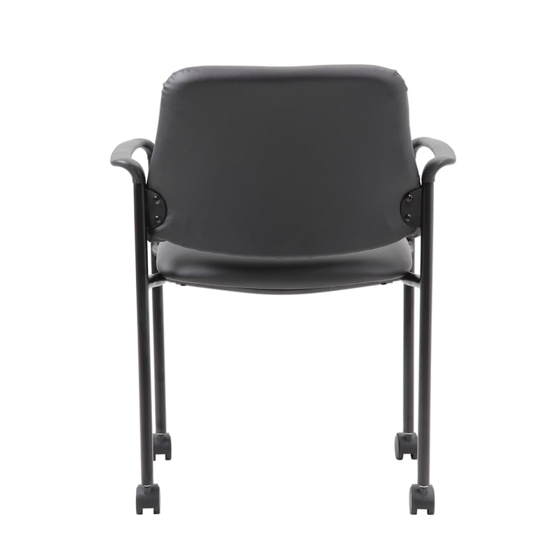 Boss Office Square Back  Diamond Stacking Chair with Arm In Black Caressoft