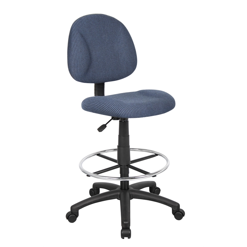 Boss Office Contoured Comfort Rolling Fabric Drafting Stool in Blue