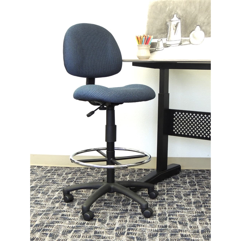Boss Office Contoured Comfort Rolling Fabric Drafting Stool in Blue