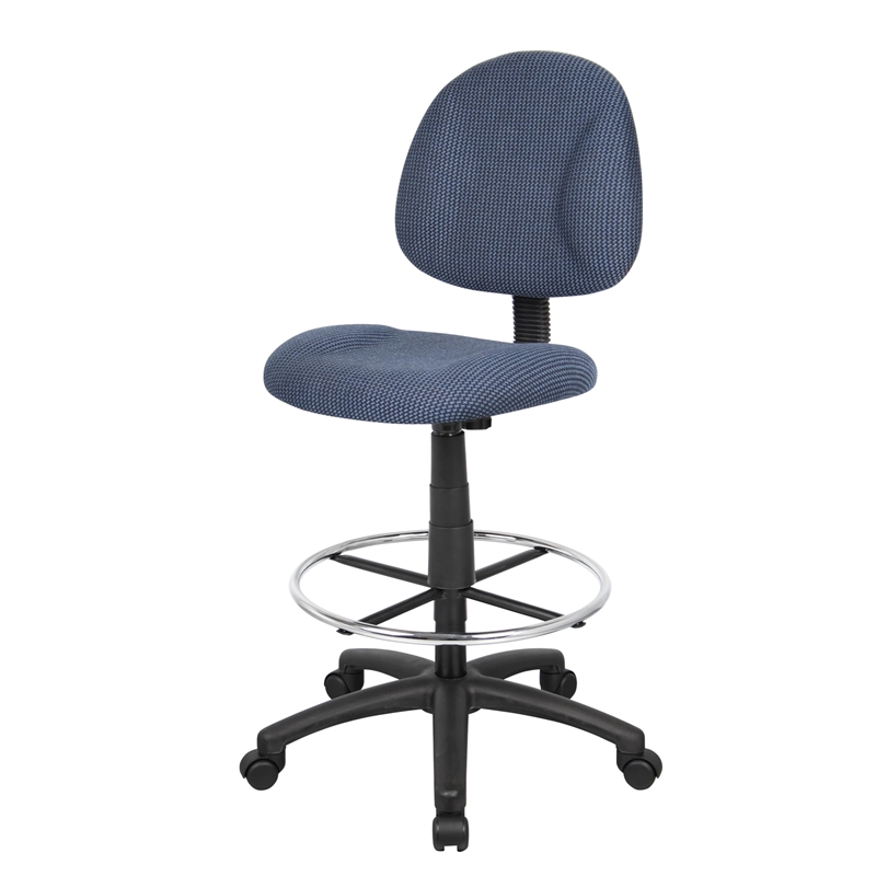 Boss Office Contoured Comfort Rolling Fabric Drafting Stool in Blue