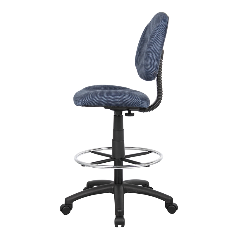 Boss Office Contoured Comfort Rolling Fabric Drafting Stool in Blue