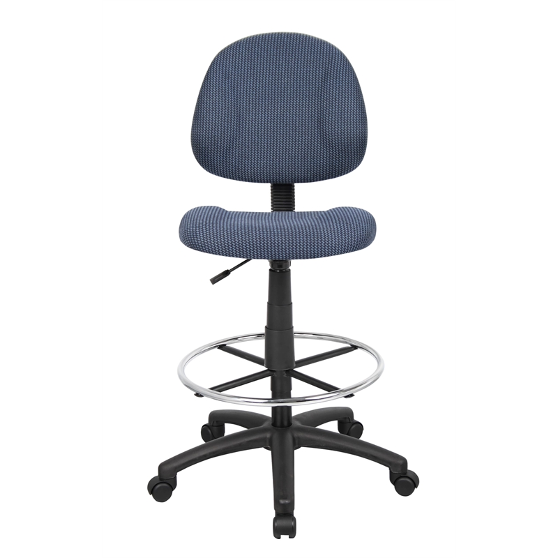 Boss Office Contoured Comfort Rolling Fabric Drafting Stool in Blue