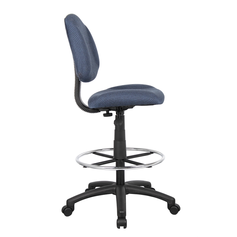 Boss Office Contoured Comfort Rolling Fabric Drafting Stool in Blue