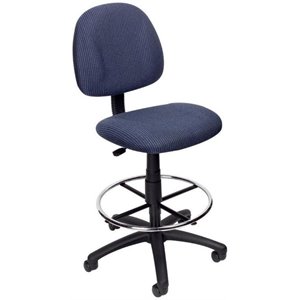 Boss Office Contoured Comfort Rolling Fabric Drafting Stool in Blue