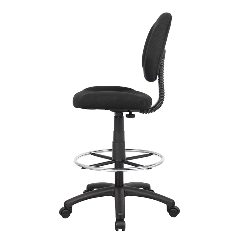 Boss Office Contoured Comfort Rolling Fabric Drafting Stool in Black