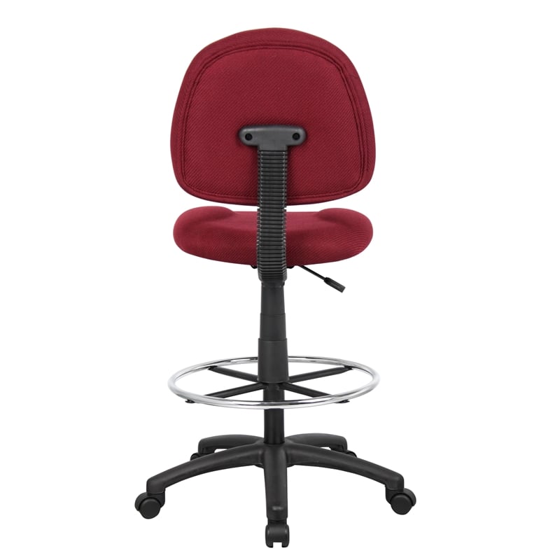 Boss Office Contoured Comfort Rolling Fabric Drafting Stool in Burgundy