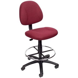Boss Office Contoured Comfort Rolling Fabric Drafting Stool in Burgundy