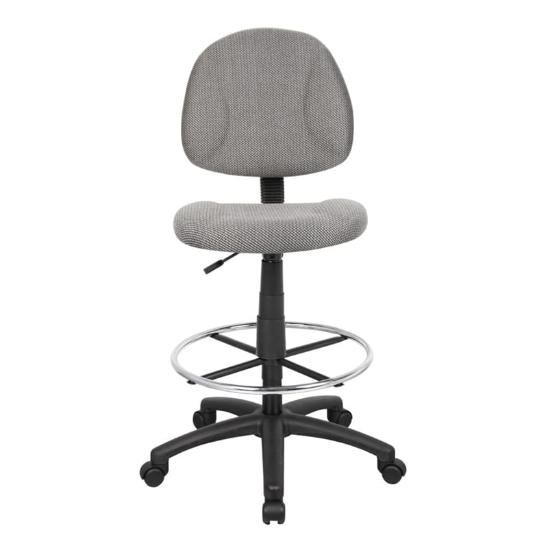 Boss Office Contoured Comfort Rolling Fabric Drafting Stool in Gray