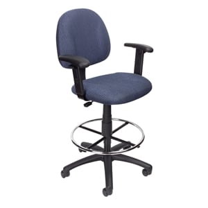 Boss Office Contoured Comfort Rolling Fabric Drafting Stool with Arms in Blue