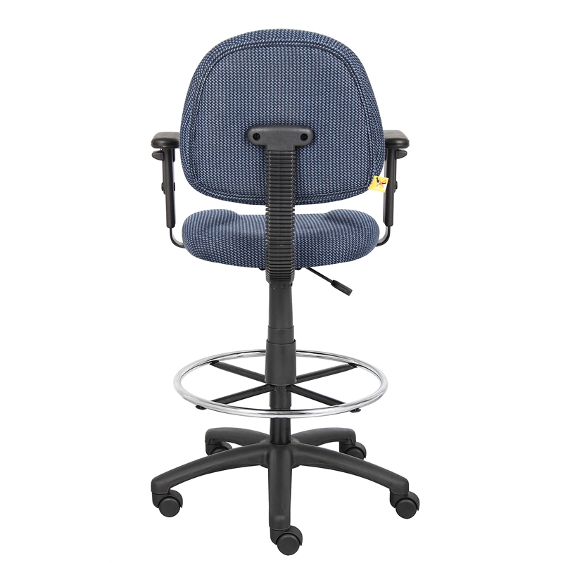 Boss Office Contoured Comfort Rolling Fabric Drafting Stool with Arms in Blue