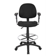 Boss Office Contoured Comfort Rolling Fabric Drafting Stool with Arms in Black