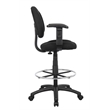 Boss Office Contoured Comfort Rolling Fabric Drafting Stool with Arms in Black