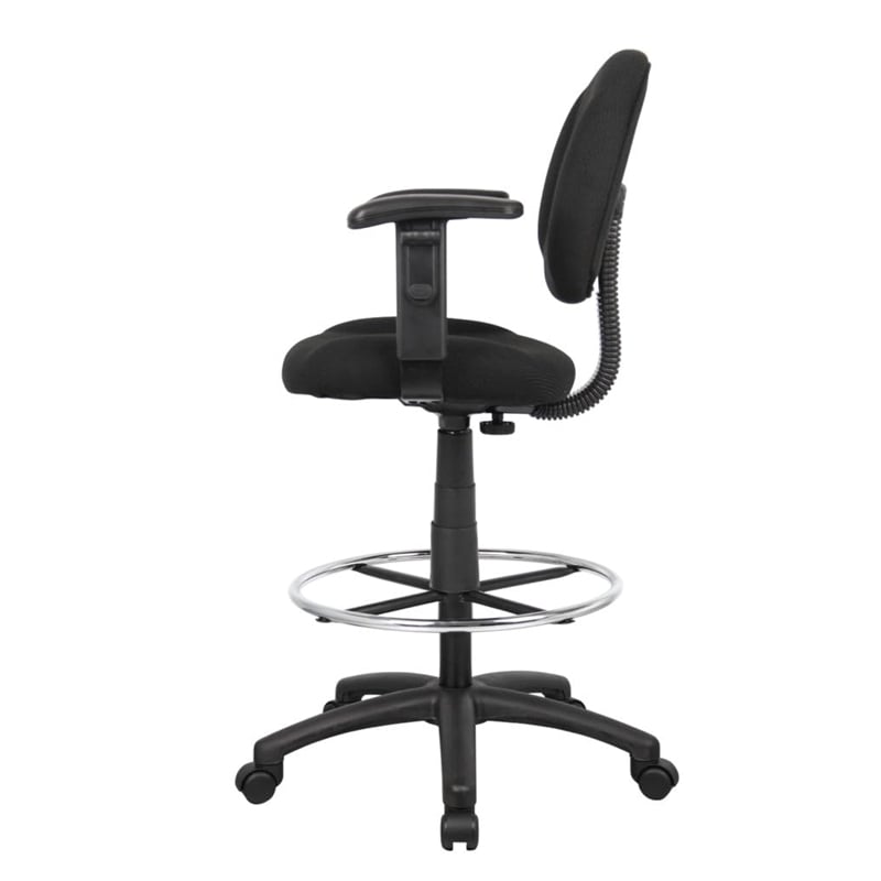 Boss Office Contoured Comfort Rolling Fabric Drafting Stool with Arms in Black