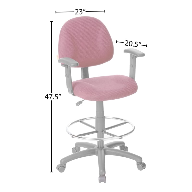 Boss Office Contoured Comfort Fabric Drafting Stool with Arms in Burgundy