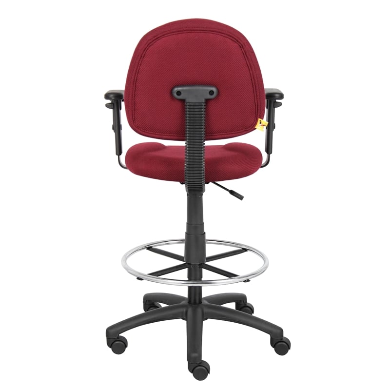 Boss Office Contoured Comfort Fabric Drafting Stool with Arms in Burgundy