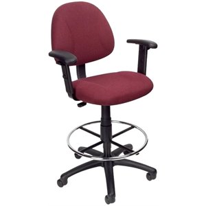 Boss Office Contoured Comfort Fabric Drafting Stool with Arms in Burgundy