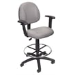 Boss Office Contoured Comfort Rolling Fabric Drafting Stool with Arms in Gray
