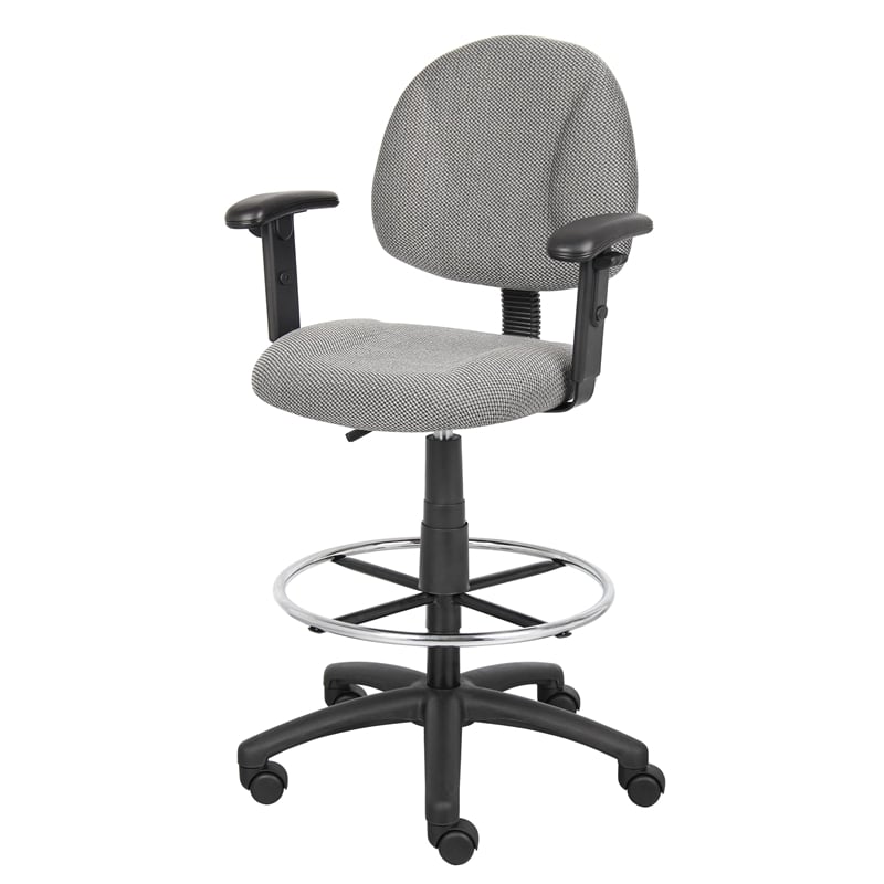 Boss Office Contoured Comfort Rolling Fabric Drafting Stool with Arms in Gray