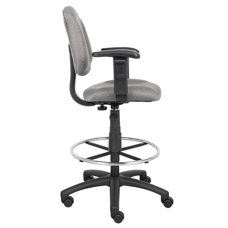 Boss Office Contoured Comfort Rolling Fabric Drafting Stool with Arms in Gray