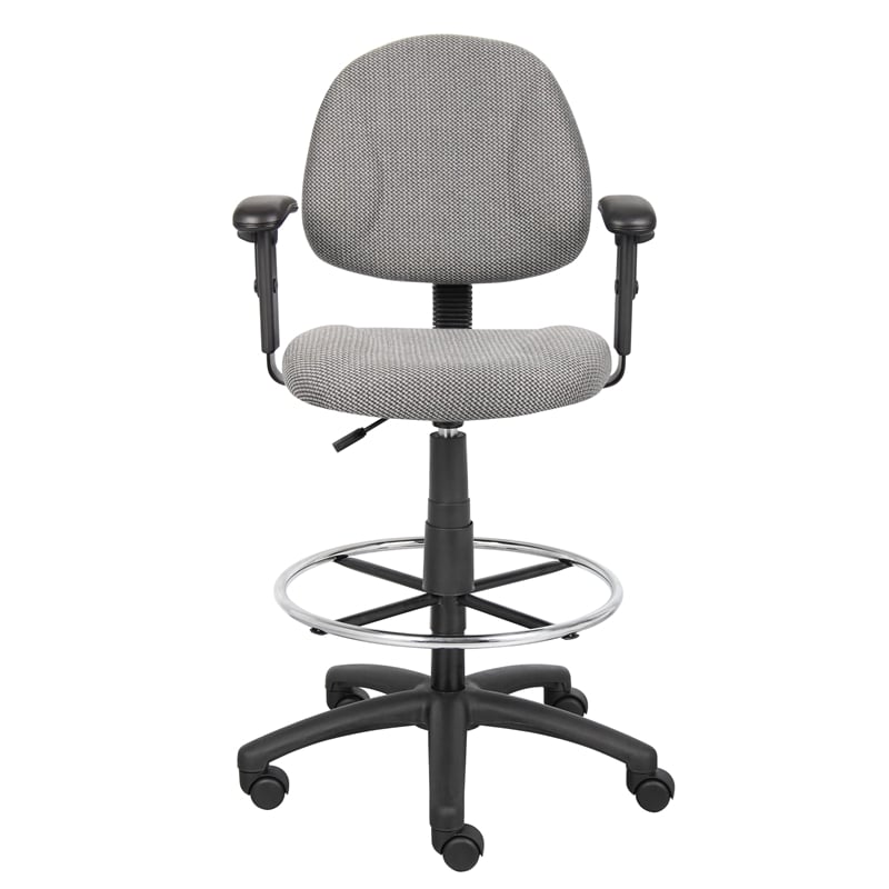 Boss Office Contoured Comfort Rolling Fabric Drafting Stool with Arms in Gray